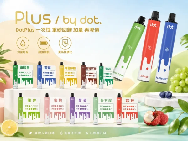 DOT PLUS 8000口拋棄式電子煙｜冰感水果清爽入喉 Mesh網芯穩定輸出可充電 口口細膩